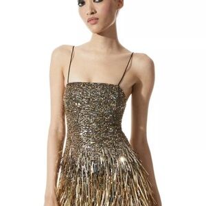 Alice + Olivia Strapless Gold Sequin Dress